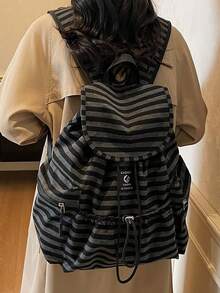 1pc Minimalist Large Capacity Multi-Pocket Striped Backpack - Multicolor - View 12