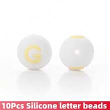 10/26颗白色底黄色字母圆形硅胶字母珠 - DIY个性化珠宝制作套装，工艺用品，适用于制作姓名手链、钥匙扣、吊坠、证件挂绳和珍珠笔