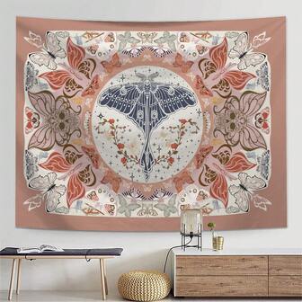 1 pieza Tapiz con estampado de mariposa y flor, decoración colgante de pared de poliéster para sala de estar, dormitorio, oficina, decoración del hogar, fiesta, paño colgante de pared rectangular de cocina con efecto de cortina, incluye 3 clavos de pared y 2 clips