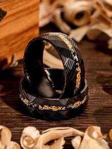 复古风 8 毫米不锈钢格纹黑色戒指，时尚订婚结婚首饰配饰，适合日常宴会、派对、节日、生日、周年纪念等场合佩戴。 - 金色 - 查看 8