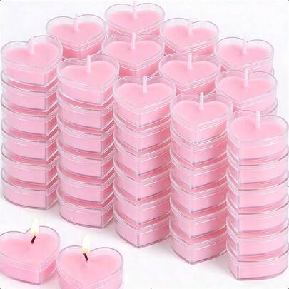 A Set Of 72/36 Heart-Shaped Pink Tea Lights, Each With A Burn Time Of Approximately 1.5 Hours, Producing No Smoke, Perfect For Occasions Like Valentine'S Day, Proposals, Weddings, And Parties.