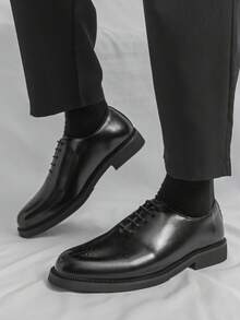 Men's Brogue Carved Breathable Formal Dress Shoes, Lace-Up Wedding & Office Shoes - Black - View 8