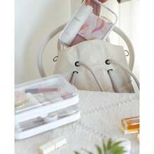 6PCS Clear Hard Shell Zipper Case,Portable Cosmetic Bag With Zipper,Kid's Toy Storage Organizer Bins,Hard Plastic Case,Clear Bags For Organizing - White + 6Pcs-medium - View 4