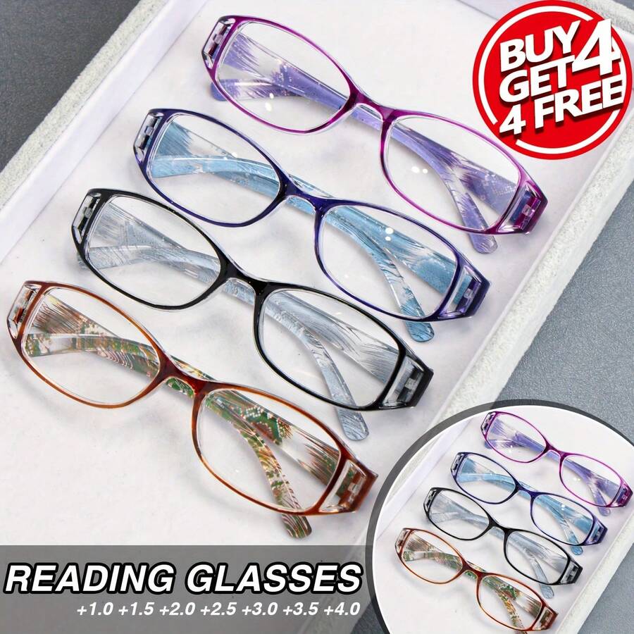 8pcs Fashion Oval Reading Glasses Colorful Print Ultra-Lightweight Versatile Holiday Birthday Gift Idea - 3棕+3紫+2藍 - 查看 1