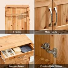 FKW45 Serving Trolley With Bottle Racks And Drawer Kitchen Trolley Kitchen Cabinet Trolley Made Of Rubber Wood W X H X D Approx.: 67 X 86 X 38 Cm - Natural Color - View 12