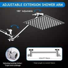 IDKWB Shower Head, 8Inch High Pressure Rainfall Shower Head/Handheld Shower Combo With 11 Inch Extension Arm, 5 Settings Adjustable Anti-Leak Shower Head With Holder/Hose, Height/Angle Adjustable - Matt Black-10Inches - 查看 7