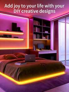 RGB LED霓虹灯带，带遥控器/APP控制，防水柔性霓虹灯，适用于卧室、房间装饰，16英尺-100英尺霓虹灯带，RGB LED灯带可通过APP和遥控器控制，具有定时、音乐同步功能，户外IP67防水，柔性霓虹灯，适用于卧室、客厅、游戏、万圣节派对、圣诞节装饰，LED霓虹灯招牌 - 多色光 - 查看 2