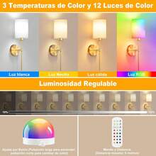 Lámparas de Pared Inalámbricas Juego de 2,KUAEAY Apliques de Pared Recargables con Bombillas y Remote Control, 12 colores RGB regulables, Luces para Decoración Dormitorio y Sala de Estar - Nergo - Ver 7
