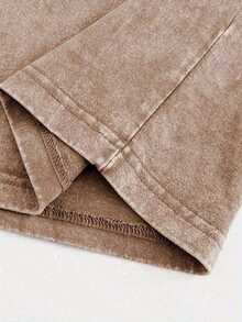 230GSM Heavy Washed T-Shirt- Jesus Loves You Religious Pattern T-Shirt, Pink Green And Pink Letters Double-Sided Print- Christian Clothing, Unisex Crew Neck Top, Suitable For Church, Casual Wear, Gift Giving- Machine Washable Soft Crew Neck - 咖啡棕 - 查看 4