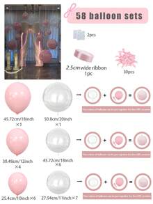 58 piezas Conjunto de globos de látex redondos color rosa, Conjunto de globos fucsia con cintas de satén rosa, Adecuado para decoración de techo, globos de cumpleaños, compromiso, San Valentín, aniversario, decoración de fiesta de boda, primavera, Pascua y accesorios de fotografía - Multicolor - Ver 10