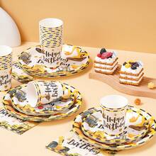 7/9 Inch Excavator Happy Birthday Disposable Party Plates, Includes Disposable Paper Plates, Cups, Napkins, Suitable For Wedding, Engagement, Birthday Party Tableware - Multicolor - View 4