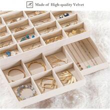 Procase 3 Bandejas Organizadora para Joyería Apilables para Cajón Tocador Armario Exhibidor de Collares Pendientes Pulseras Anillos Relojes Regalo Ideal para Mujeres y Niñas -Beis - Beis - Ver 5
