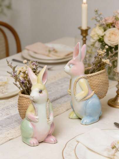 1 pieza Molde de silicona en forma de conejito lindo con cesta, fácil de limpiar, para hacer velas, manualidades de resina epoxi o DIY, decoración para Pascua, Día de la Madre o Día de San Valentín, regalo decorativo para ella