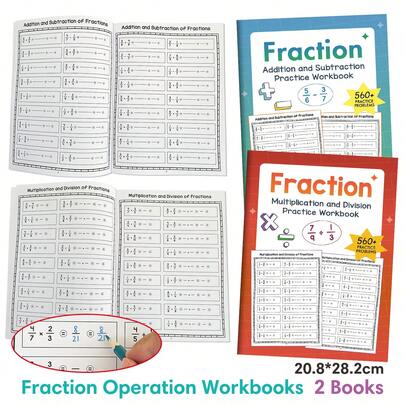 Lachilly Fractions Practice Workbook Set For Kids Learning Fraction Skills Of Addition Subtraction Multiplication Division, Early Childhood Education Materials For Primary School, Learning And Writing Aids For Primary School, Home School Classroom Resources Learning Tools, Children's Learning And Educational Toys