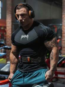 New  Men's Summer Tight T-Shirt Jogger Sports And Fitness Running Training Quick-Drying Short Sleeve - Navy Blue - View 2