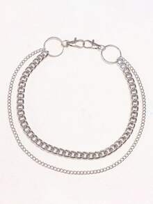 1件装时尚个性双层金属链牛仔裤吊带，百搭朋克风双层裤链，适合日常穿着