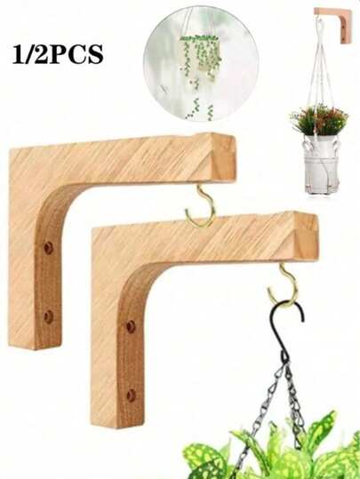 1ชิ้น/2ชิ้น ตะขอแขวนต้นไม้ไม้แฟชั่นพร้อมสกรูโลหะ, ติดตั้งง่าย ตะขอแขวนกระถางติดผนังในร่ม/กลางแจ้งสำหรับแขวนต้นไม้, กระถางดอกไม้, โคมไฟ, เครื่องให้อาหารนก, ไฟประดับ, กระดิ่งลม - การทำสวน, ลานบ้าน, ของตกแต่งบ้าน, ของตกแต่งกลางแจ้ง, เสน่ห์วินเทจ, ทนทาน, ทางเลือกของนักออกแบบตกแต่งภายใน (ลายไม้แบบสุ่ม)