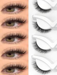 Lasvirey 7 Pairs Natural Cat Eye False Eyelashes, Transparent Eyelash Stem, 3D Faux Mink Lashes, Fluffy & Natural, Thick Full Strip Fake Lashes, Reusable, Suitable For All Occasions - Black - View 3