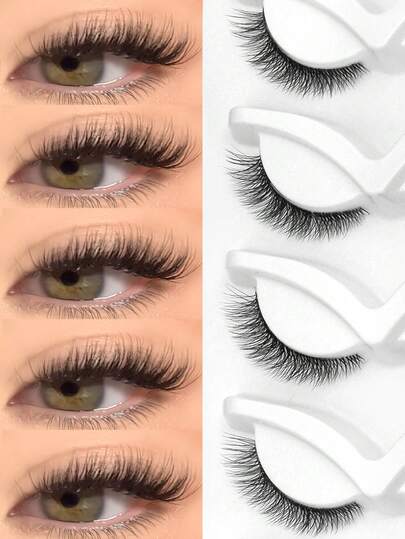 Lasvirey 7 par naturliga kattögonfransar, transparent ögonfransstam, 3D-konstminkfransar, fluffiga och naturliga, tjocka lösögonfransar med hel remsa, återanvändbara, lämpliga för alla tillfällen