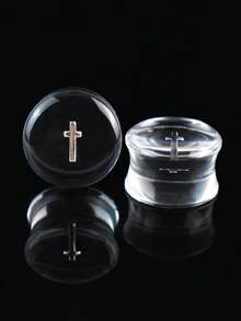 1对8-20毫米半透明十字圆形耳扩耳钉隧道塞亚克力身体穿刺饰品 - 亮片 - 查看 10