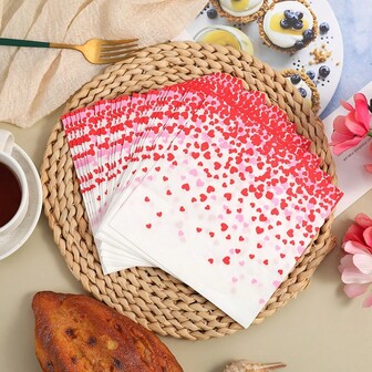 Servilletas desechables de alta calidad con patrón de corazón para el Día de San Valentín, 20 piezas - Perfectas para celebraciones románticas y decoración del Día de San Valentín, decoraciones de fiesta