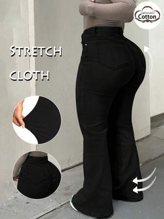 GILIPUR Y2K Retro Flare Jeans för kvinnor, Plus Size Enfärgade Högmidjade Slim Fit Stretchiga Byxor, Avslappnad Streetwear, 2000-talsstil, Oumbärliga för höst/vinter, Vintagemode, Perfekta för utflykter, nyår, alla hjärtans dag, jul med mera. Sofistikerade men ändå avslappnade, Perfekta för formella evenemang, avslappnade middagar eller konserter. Även ett utmärkt presentalternativ.