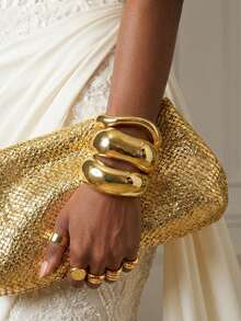 RIINHOO 1件复古极简不对称金属水滴蛇形手链，个性化夸张几何抽象设计，奢华优雅，适合女性日常通勤、节日礼物、朋友聚会、时尚摄影、T台配饰。 - 銀色 - 查看 3