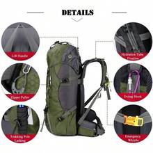 Bseash 60L Waterproof Hiking Camping Backpack With Rain Cover Large Outdoor Sport Travel Daypack Rucksack For Climbing - 軍綠色 - 查看 3