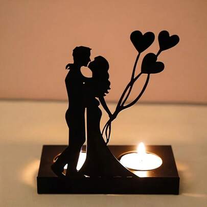 1pc 15cm Metal Silhouette Couple Kissing Heart Balloon Candle Holder Romantic Valentine's Day Anniversary Table Decor Gift Valentine's Day Gifts