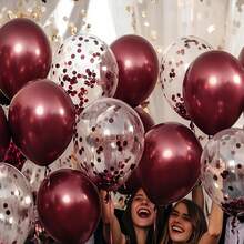 20/30pcs 10-Inch Burgundy Latex Balloons With Ribbons & Confetti, Suitable For New Year, Valentine's Day, Birthday Party, Baby Shower, Wedding, Theme Party, Gender Reveal, Cocktail Party, Anniversary, Holidays, Outdoor Celebration Decor - Burgundy - View 5
