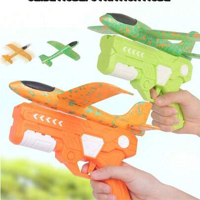 1pc Outdoor Foam Airplane Launcher Toy, Foam Dart Shooter Toy, Manual Powered, Kids Airplane Launcher Gun, Battery-Free, Foam Airplane, Suitable For Backyard/Park/Beach Outdoor Play, Family Interactive Outdoor Sports Game, Parent-Child Flight Game, Christmas/Halloween/Easter/New Year/Birthday/Children's Day Gift For Boys And Girls 3-12 Years Old