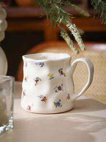 1pc Floral Ceramic Coffee Mug, Vintage Chic Ceramic Cup, Mug, Water Cup, Afternoon Tea Cup, Red Tea Cup, Asymmetrical Breakfast Milk Cup, Juice Cup, Gift Mug - Multicolor - View 7