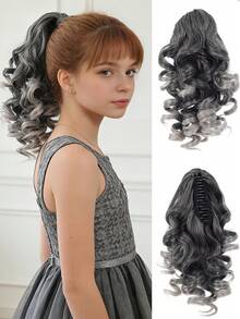 1pc Synthetic Fiber Wavy Ponytail Hair Claw Clip, Natural Looking Roman Curl Short Ponytail Hair Extension - Multicolor - View 13