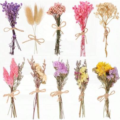 VAIPI - Paquete de 10 ramos de flores secas varias combinaciones de flores secas con tallo mini paquetes de flores naturales secas arreglo floral artificial para florero decoración de boda