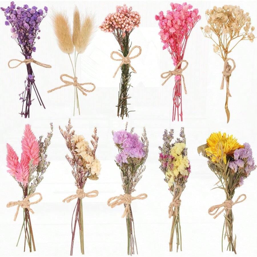 VAIPI - Paquete de 10 ramos de flores secas varias combinaciones de flores secas con tallo mini paquetes de flores naturales secas arreglo floral artificial para florero decoración de boda - Multicolor - Ver 1