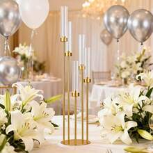 1PC Gold 5 Arm Floor Candelabra Centerpieces,39.4" Tall Gold Candle Holders Pillar Taper Candlestick Stand With Acrylic Lampshades For Wedding Ceremony,Birthday Party,Dinner Party,Home Décor - vàng - Xem 6