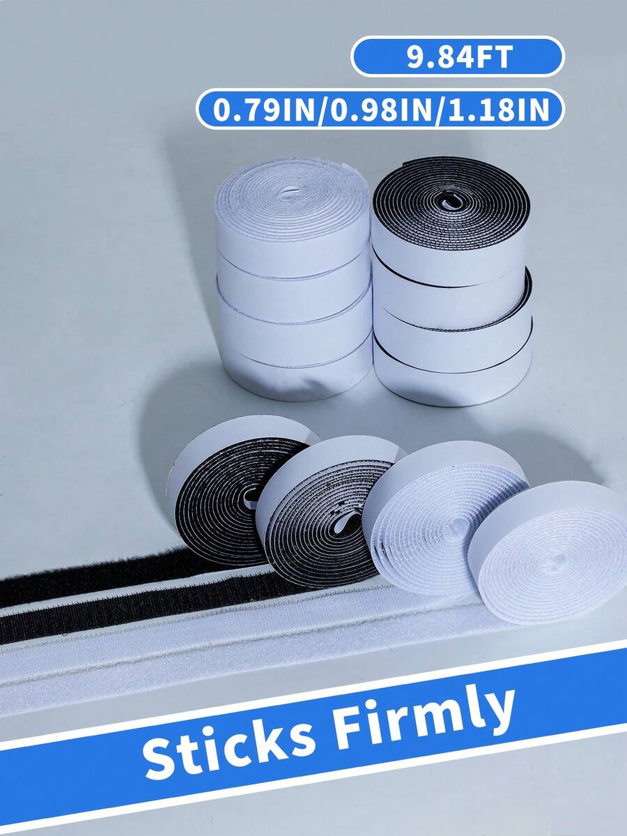 1 Roll Of Premium Hook And Loop Fastener Tape – Heavy-Duty Adhesive, 0.79IN/0.98IN/1.18IN Width, 9.847FT Length, White/Black – Reusable Fastening For Shoes, Clothing & Accessories - White - View 1