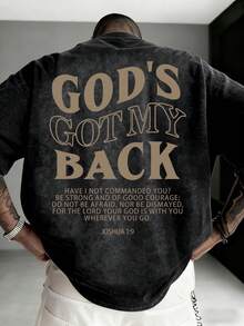 Zrgoth 男士休闲街头极简主义英文标语元素水洗短袖T恤 - 黑色 - 查看 1