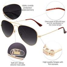 SojoS Gafas De Sol Para Hombres Y Mujeres Aviador Clásico Marco Metal Lentes Espejo Polarizadas SJ1054 - DoradoGradienteGris - Ver 5