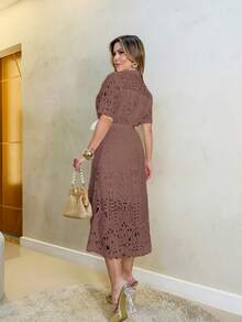 Guipure Lace Dress With Sash, Cajuni Style Dress, Skirt - Rỉ Nâu - Xem 2