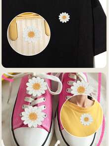 10 Stücke wasserlösliche bestickte zarte Gänseblümchen, gestrickte einzigartige kleine Blumen Deko, geeignet für Kleidung/Haarclips/Stirnbänder/Hüte/Schuhe/Taschenzubehör - Gelb - Übersicht 6