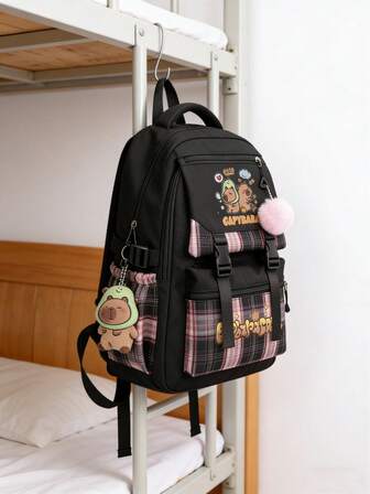 Mochila nueva de Capibara - Bolsa para portátil de gran capacidad y alta calidad con diseño de dibujos animados, poliéster duradero para estudiantes universitarios, viajes y desplazamientos diarios, mochila de viaje | Mochila moderna | Estuche de lápices de múltiples capas con cierre de cremallera, artículos esenciales para volver al colegio, suministros de oficina, regalos del Día de San Valentín