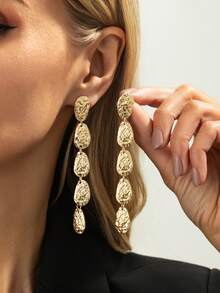 1 Pair Retro Asymmetric Metal Geometric Round Tassel Earrings, Fashionable Personalized Metal Exaggerated Jewelry, Suitable For Daily, Casual, Party, Vacation And Other Occasions - Yellow Gold - View 9