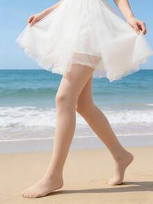 2双装女童/儿童肤色连裤袜，经典简约设计，柔软舒适不透明，简约时尚，轻盈透气防勾丝，适合舞蹈练习、休闲、派对、日常穿着 - 彩色 - 查看 2