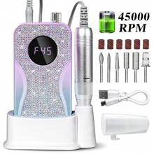 Rechargeable Nail Grinder With Diamond Encrusted Electric Nail File, Suitable For Removing Gel & Acrylic Nails, Polishing And Shaping, For Home And Salon Use, Available In Mermaid Scale Purple Blue Ombre, Twilight Orange Purple Ombre, Sunset Orange Blue Ombre, Pearl White, Coral Pink - 彩色 - 查看 12