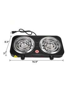 Placa calefactora eléctrica de doble horno de 2000 W, control de temperatura, fácil de limpiar, adecuada para cocinar, cocina portátil. - Negro - Ver 3