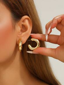 一对奢华水滴形耳钉，时尚百搭简约光滑耳环，适合女性日常佩戴，节日礼物 - 金黃色 - 查看 13