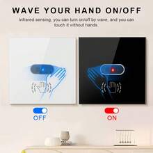 Interruptor de luz inteligente estándar de la UE, compatible con WiFi y control de gestos - Sensor infrarrojo sin contacto, control remoto por voz y aplicación, compatible con Alexa y Tuya Smart, funciones de temporización y agrupación, panel de vidrio templado, adecuado para el hogar, hotel y baño - 101KWL - Ver 2