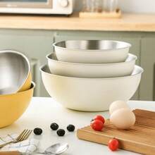 3件套不锈钢沙拉碗带盖，可作搅拌碗、烘焙碗、奶油打发碗等，厨房烹饪工具
