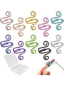 EstiloAFUNTA - 10 anillos de ganchillo ajustables para tejer dedos, ganchillo, suministros de ganchillo, soporte de hilo, contadores de puntadas para ganchillo con caja de almacenamientoVersión mejorada - 1 - Ver 10